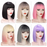 12 Inch Short Bob Wig With Bangs for Women Synthetic Bob Wigs Black Pink Purple Wig for Party Daily Use Shoulder Length