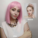 12 Inch Short Bob Wig With Bangs for Women Synthetic Bob Wigs Black Pink Purple Wig for Party Daily Use Shoulder Length