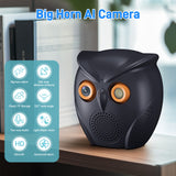 Ultra Loud Voice Alarm & Intelligent Humanoid Recognition Alarm Big Horn Owl Cartoon AI  HD WIFI camera 