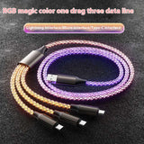 120W Super Fast Charge RGB Magic Color 1 to 3 Data Line from USB to Tupe C/Micro interface/ Lihting interface