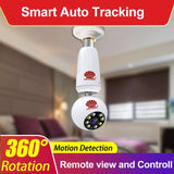 360 Degree Rotation Smart Auto Tracking PTZ Bulb Shaped Wifi Camera with Dual Light for Night Vision ad Illumination Free APP