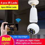 360 Degree Rotation Smart Auto Tracking PTZ Bulb Shaped Wifi Camera with Dual Light for Night Vision ad Illumination Free APP