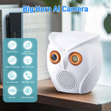 Ultra Loud Voice Alarm & Intelligent Humanoid Recognition Alarm Big Horn Owl Cartoon AI  HD WIFI camera 