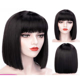 12 Inch Short Bob Wig With Bangs for Women Synthetic Bob Wigs Black Pink Purple Wig for Party Daily